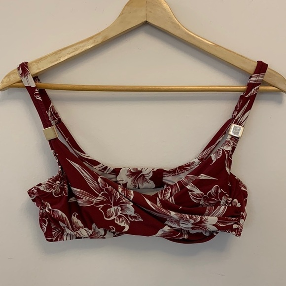MIRACLESUIT Hibiskiss bathing suit bra TOP burgundy white Pompei bikini top 34D - Picture 2 of 15